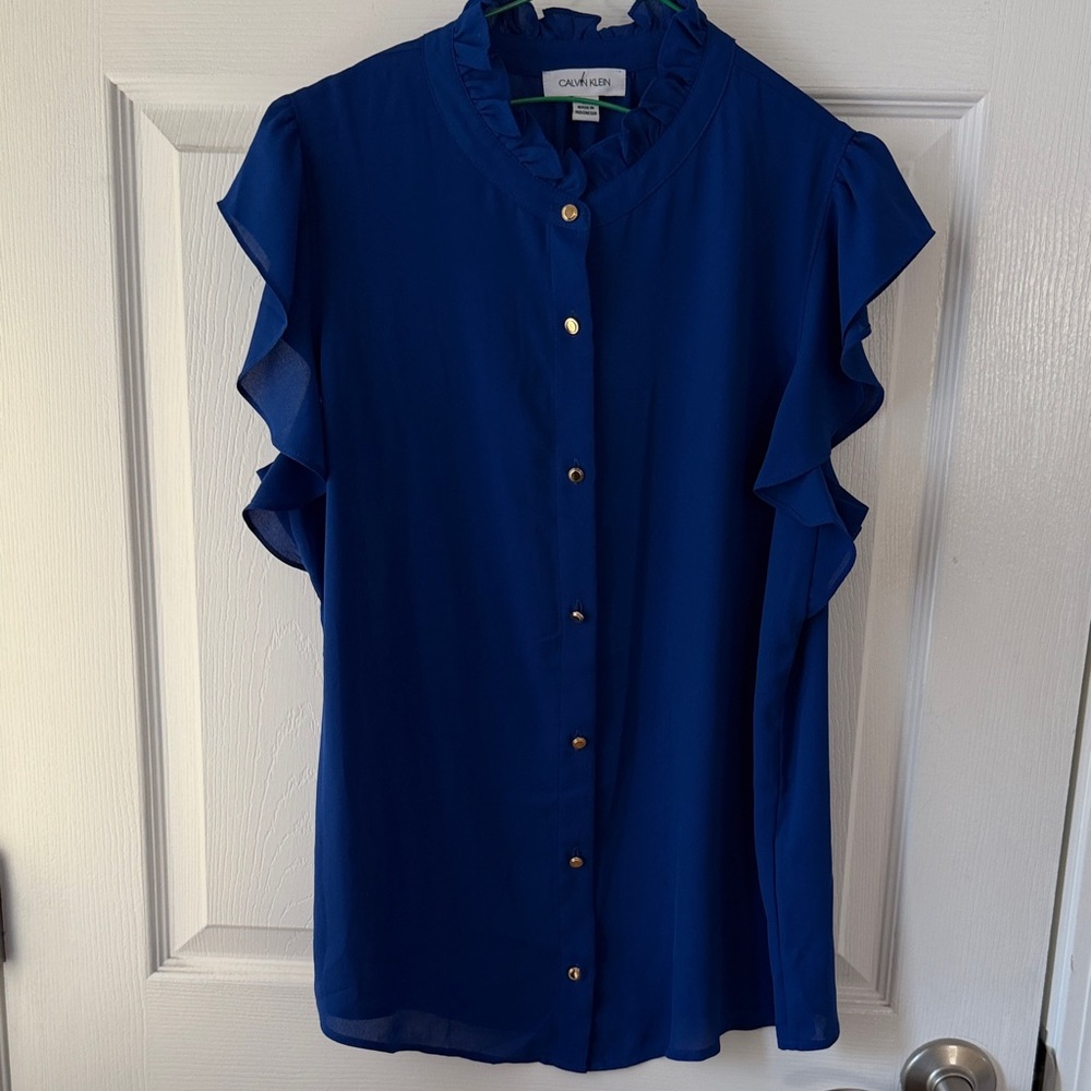 Calvin Klein Royal Blue Ruffle Blouse